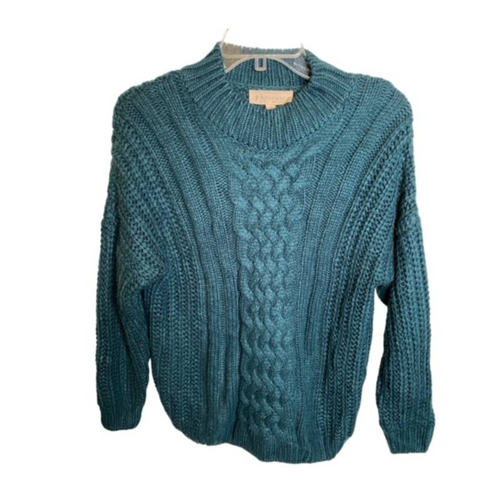 PHILOSOPHY Turtleneck Cable knit Pullover sweater‎ Chunky Teal